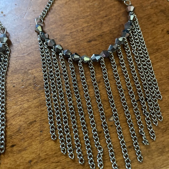 Silver Color Dangle Dainty Chain Fringe Earrings - Picture 2 of 2